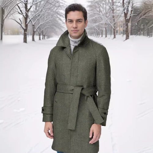 Herren eleganter und taillierter Trenchcoat aus hochwertiger Wolle Heidi-Mode