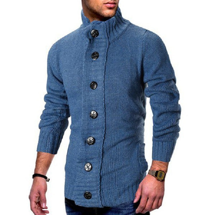 Herren modische Strickjacke mit hohem Kragen und Knopfdetails Heidi-Mode