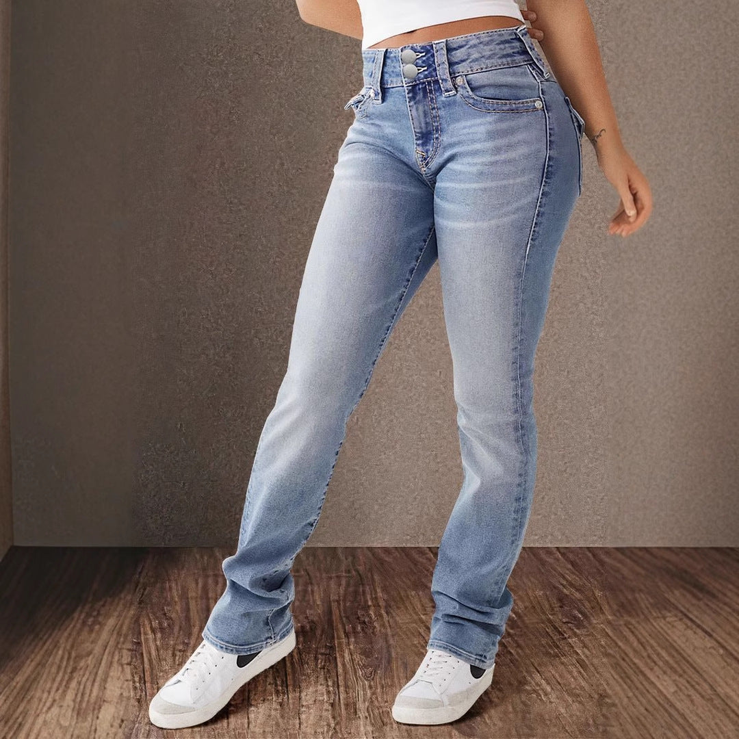 Damen Hohe Taille Bootcut Jeans mit Stretch-Anteil Heidi-Mode