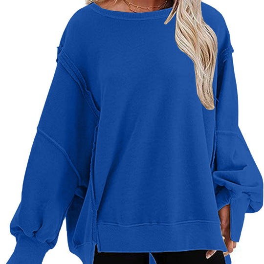 Damen Oversize Sweatshirt mit Ballonärmeln und seitlichen Schlitzen Heidi-Mode