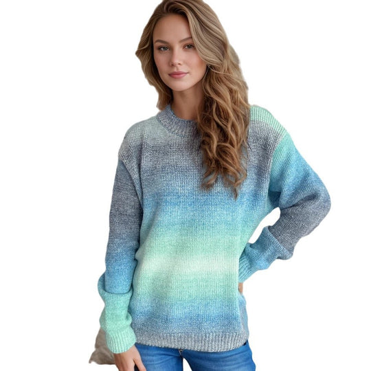 Damen lässiger Pullover mit sanften Farbverlauf und Rundhalsausschnitt Heidi-Mode