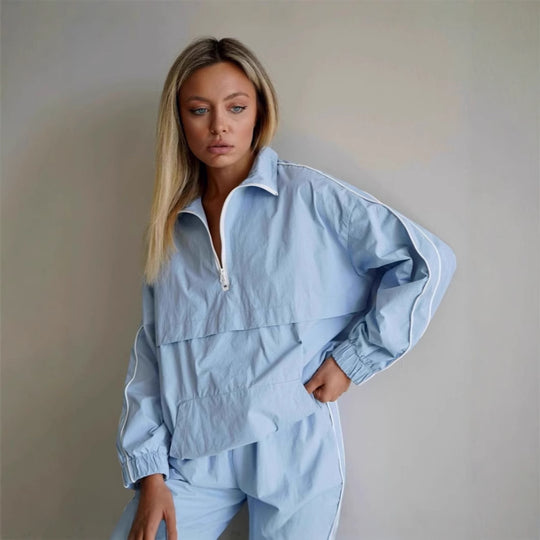 Damen modische Windbreaker Jacke mit hochstehendem Kragen und elastischen Ärmeln Heidi-Mode