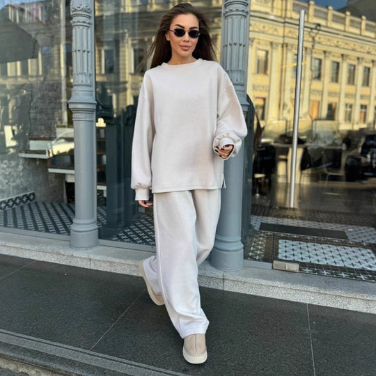 Damen lässiges Fleece-Loungewear-Set mit weichem Oversized-Pullover und bequemen Hosen Heidi-Mode