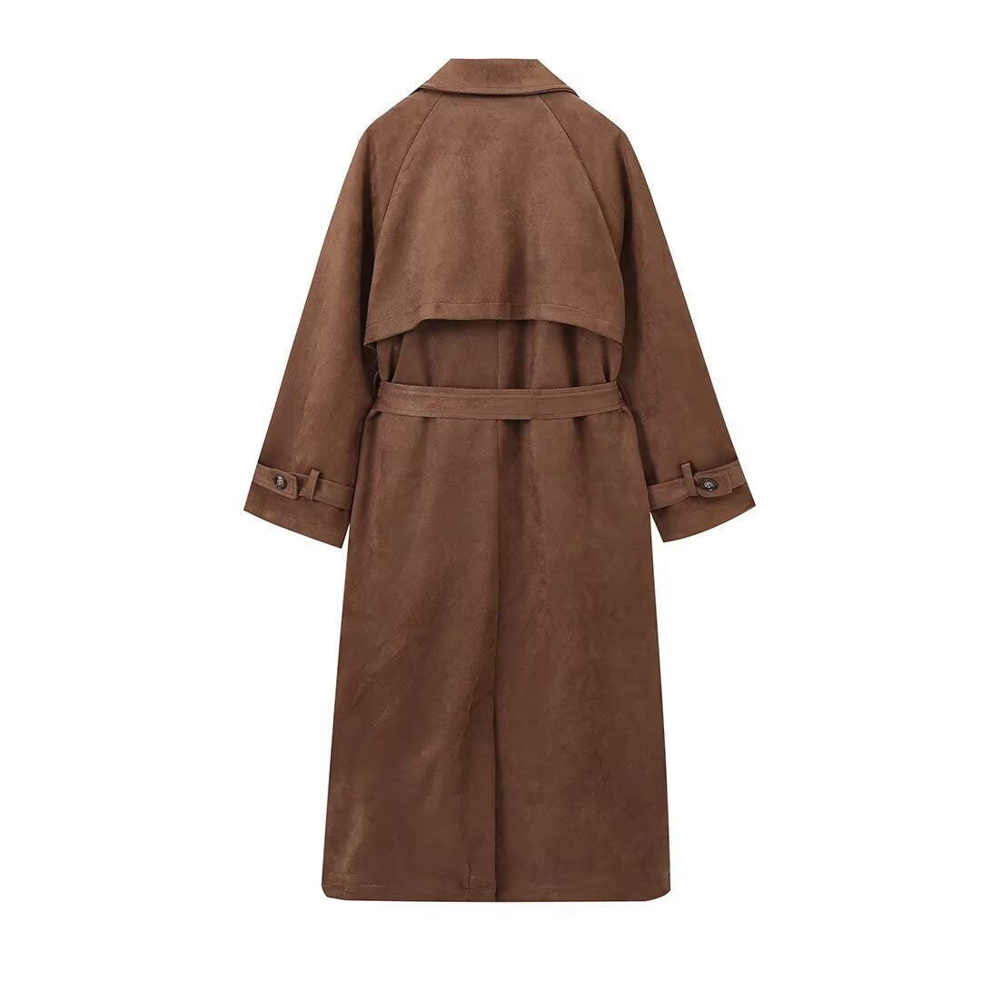 Damen Eleganter Trenchcoat aus hochwertigem Suede Heidi-Mode