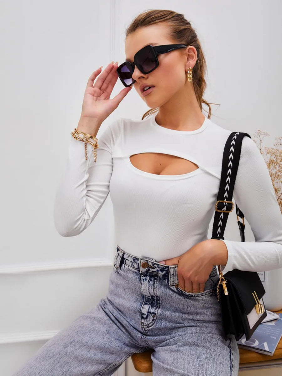 Damen modisches Langarmoberteil mit raffiniertem Cut-Out Heidi-Mode