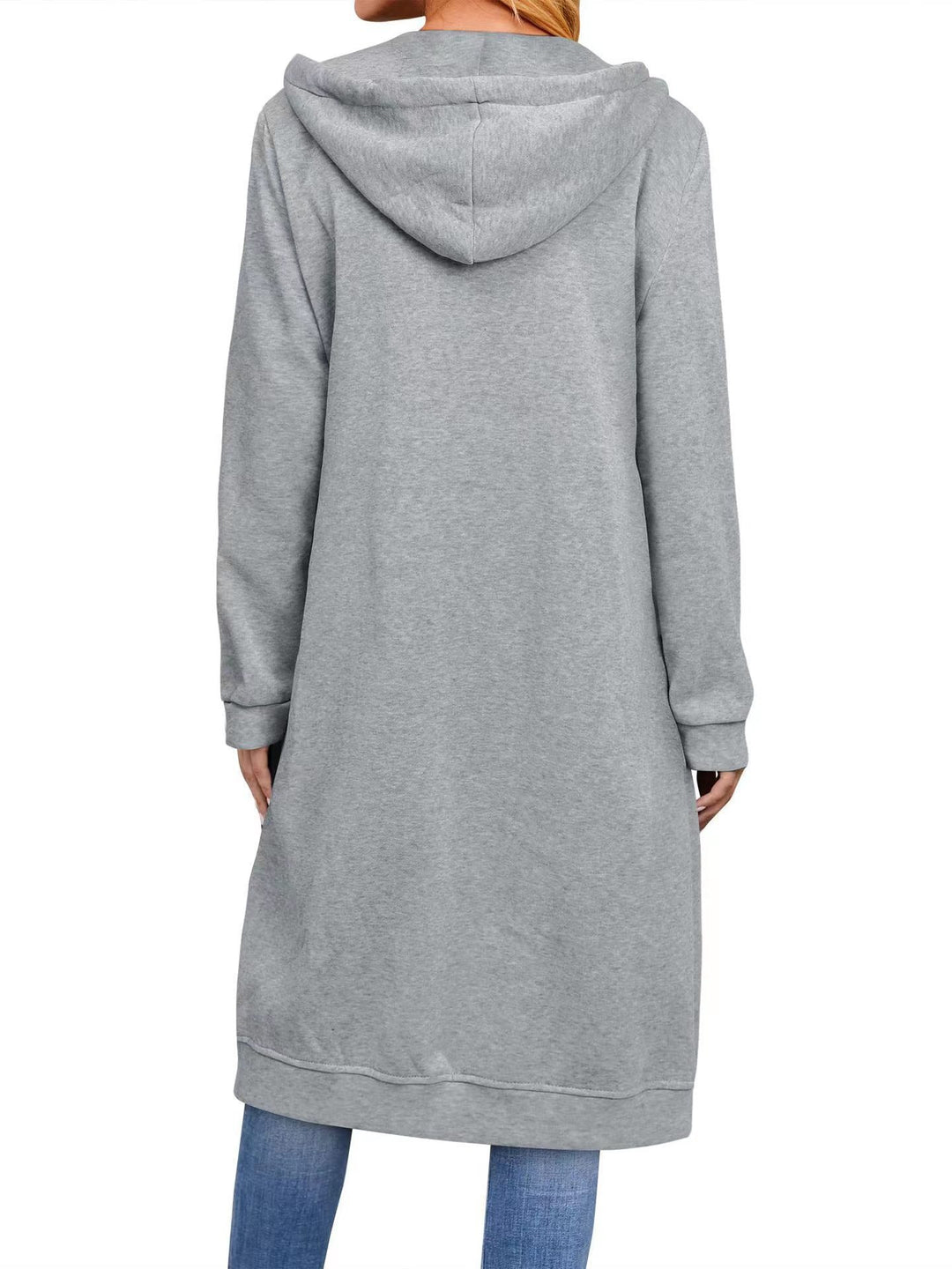 Damen Long Hoodie-Jacke aus bequemen Sweatmaterial mit Taschen Heidi-Mode
