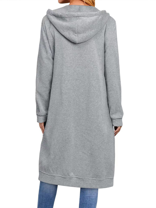 Damen Long Hoodie-Jacke aus bequemen Sweatmaterial mit Taschen Heidi-Mode