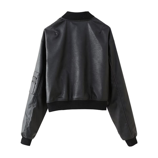 Damen Bikerjacke aus hochwertigem Kunstleder mit praktischen Taschen und elastischem Bündchen Heidi-Mode