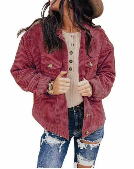 Damen lässige Kordjacke im Oversized-Schnitt mit Knopfdetails Heidi-Mode
