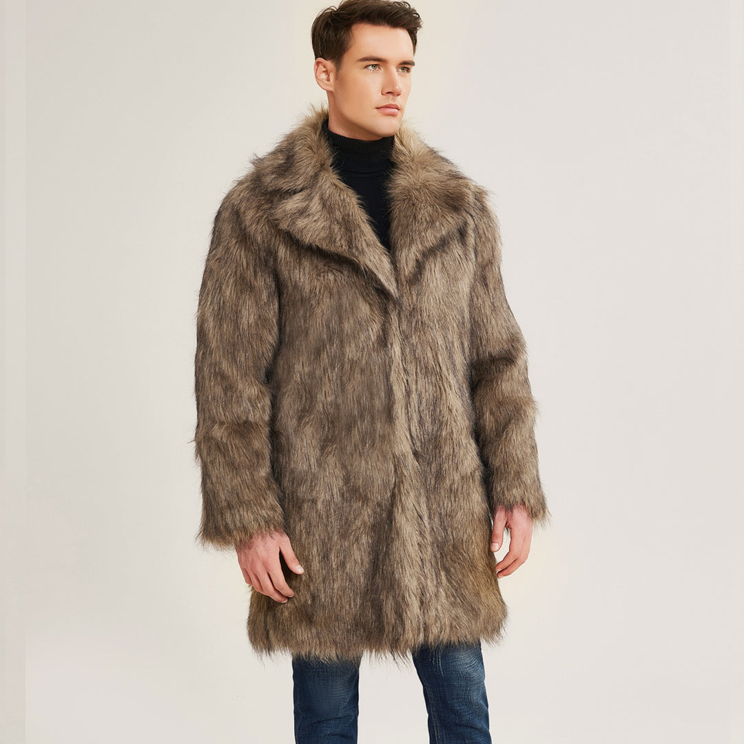 Herren Luxuriöse Kunstfelljacke mit breit geschnittenem Kragen Heidi-Mode