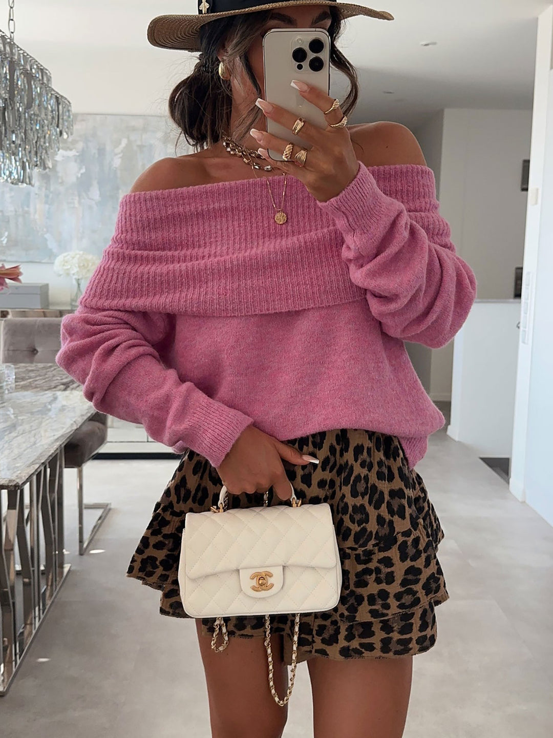 Damen lässiger Off-Shoulder Pullover mit Rippenstruktur Heidi-Mode