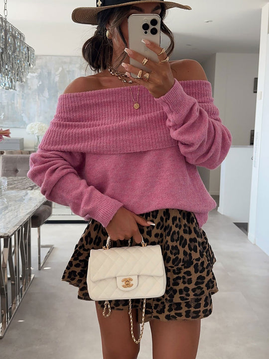 Damen lässiger Off-Shoulder Pullover mit Rippenstruktur Heidi-Mode