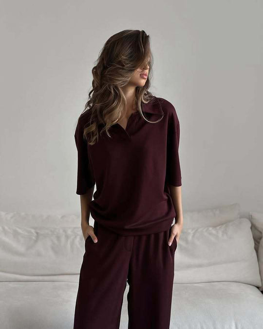 Damen elegantes Loungewear-Set mit weitem Schnitt und modischen Akzenten Heidi-Mode