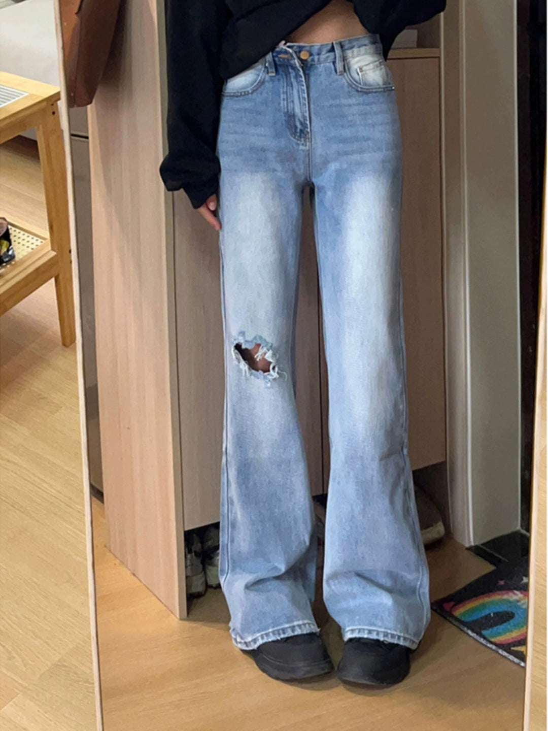 Damen Flared Jeans mit hohem Bund und modischen Rissdetails Heidi-Mode