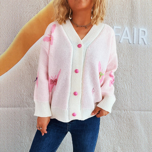 Damen Strickjacke mit verspieltem Schmetterlingsdesign und Knopfverschluss Heidi-Mode
