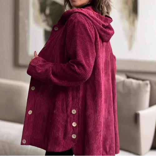 Damen Kapuzenjacke aus Kordstoff mit Knopfverschluss Heidi-Mode