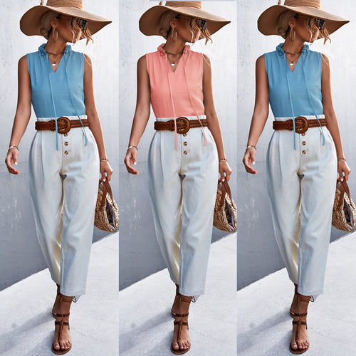 Damen ärmelloses Oberteil mit Rüschendetails Heidi-Mode