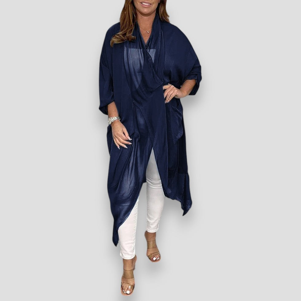 Heidi-Mode | Seide Lässiges Sommer Top Leicht Viskosestrick Offene Front Kimono Strickjacke