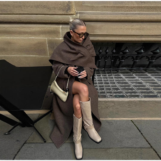 Damen Lange Wollmantel mit modernen Schnittführungen Heidi-Mode