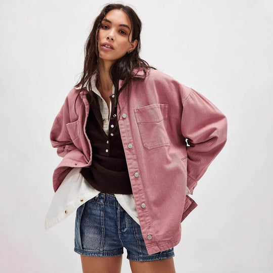 Damen lässige Oversized Jeansjacke mit großen Taschen Heidi-Mode