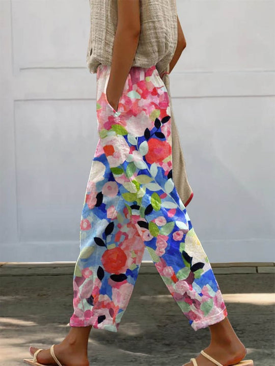Damen Weite Sommerhose mit floralem Design und praktischen Taschen Heidi-Mode