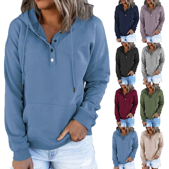 Damen Kapuzenpullover mit Knopfdetails und weichem Fleece-Material Heidi-Mode