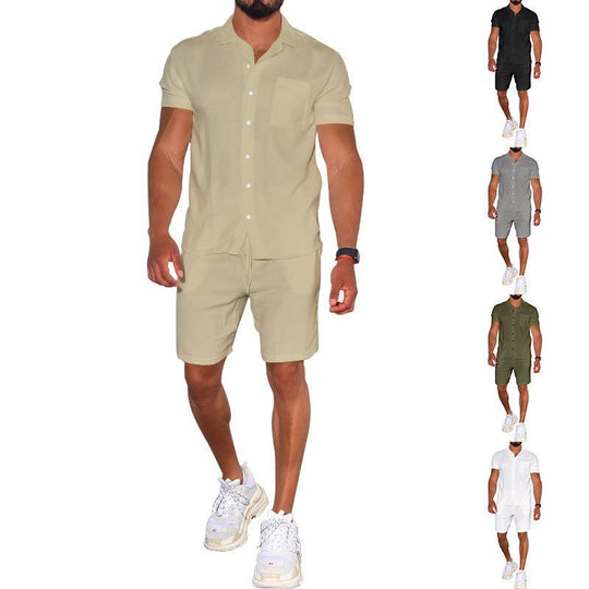 Herren modernes Freizeit-Set aus kurzärmligem Hemd und Shorts Heidi-Mode