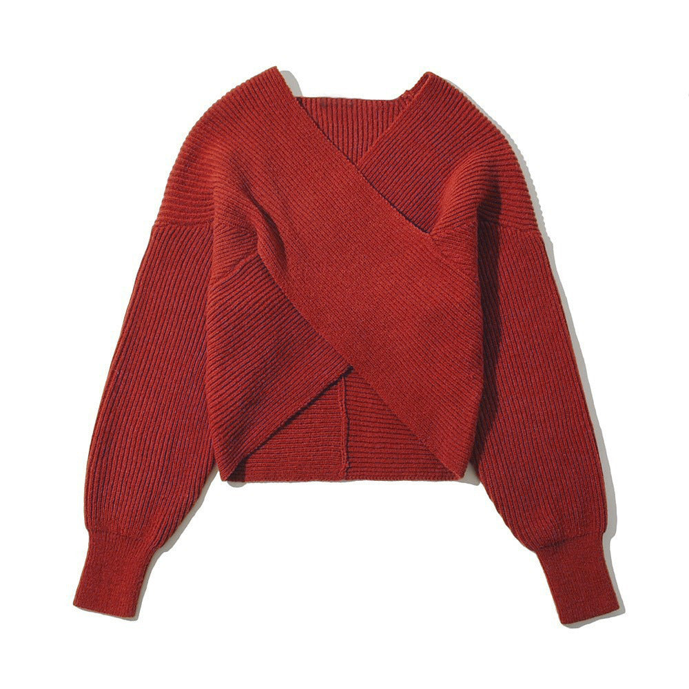 Damen Gemütlicher Strickpullover mit modernem Wickeldesign Heidi-Mode