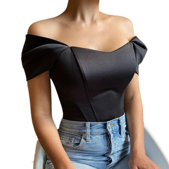 Damen Elegantes Off-Shoulder Oberteil mit Puffärmeln Heidi-Mode