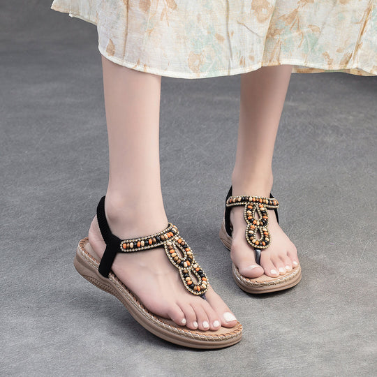 Damen Sandalen mit bequemer Fußbettgestaltung und kunstvollen Verzierungen Heidi-Mode