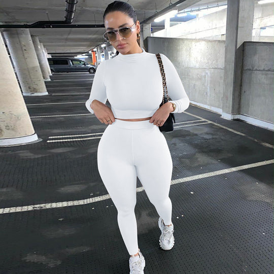 Damen Sportliches Crop-Top und Leggings-Set aus elastischem Material Heidi-Mode
