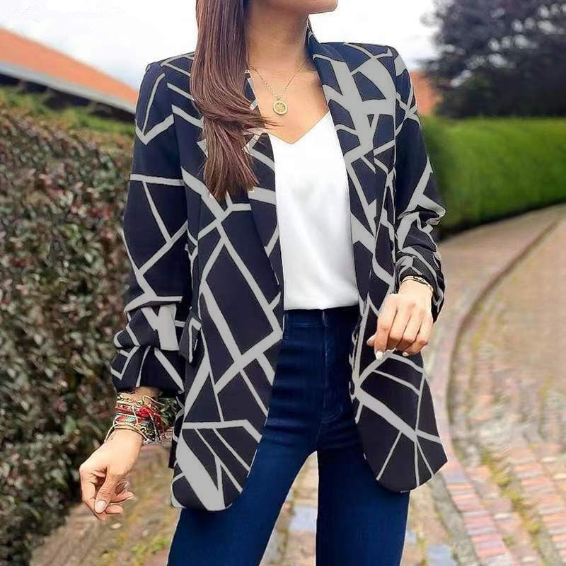 Damen Blazer mit modernem geometrischen Muster und lässiger Passform Heidi-Mode