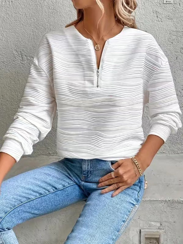Damen lässiger Sweatshirt mit strukturiertem Design und Reißverschluss Heidi-Mode