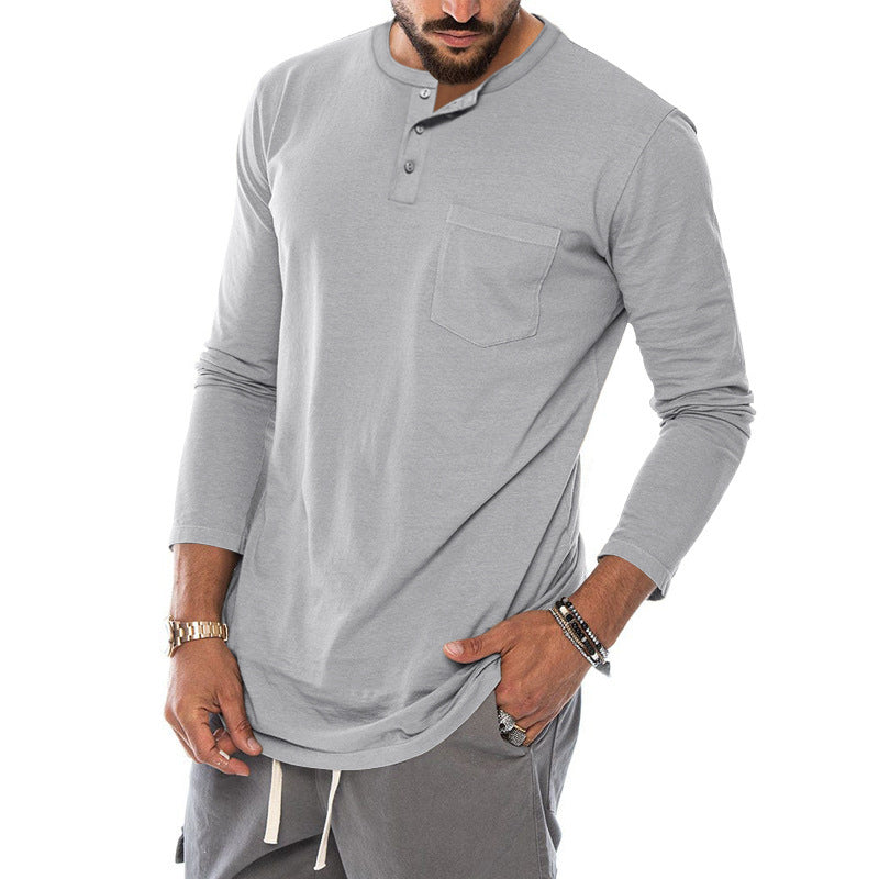 Herren Langarm-Henley-Shirt mit modischem Knopfverschluss und praktischer Brusttasche Heidi-Mode