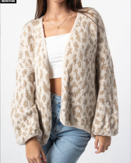 Damen lässige Strickjacke im Leopardenmuster Heidi-Mode