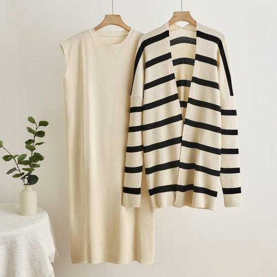 Damen elegantes und modulares Strickkleid mit lässiger Strickjacke Heidi-Mode