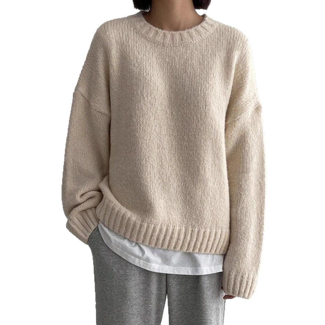 Damen Grober Strickpullover mit lässigem Schnitt und Rundhalsausschnitt Heidi-Mode