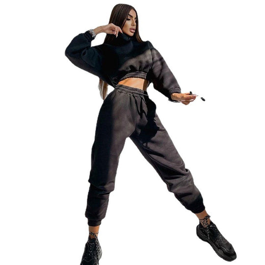 Damen lässiges Sportset mit cropped Hoodie und elastischer Hose Heidi-Mode