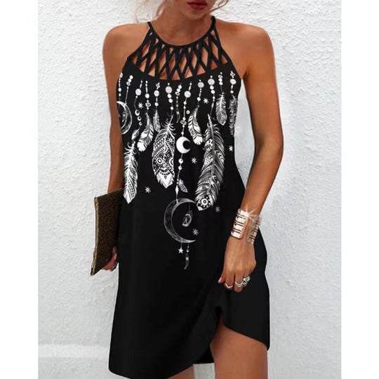 Heidi Mode | Positionierung Bedrucktes Mesh Strap Ärmelloses Kleid