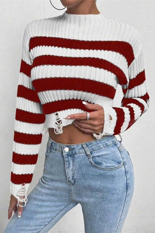 Heidi-Mode | Rundhals Kurz Gestreifter Pullover