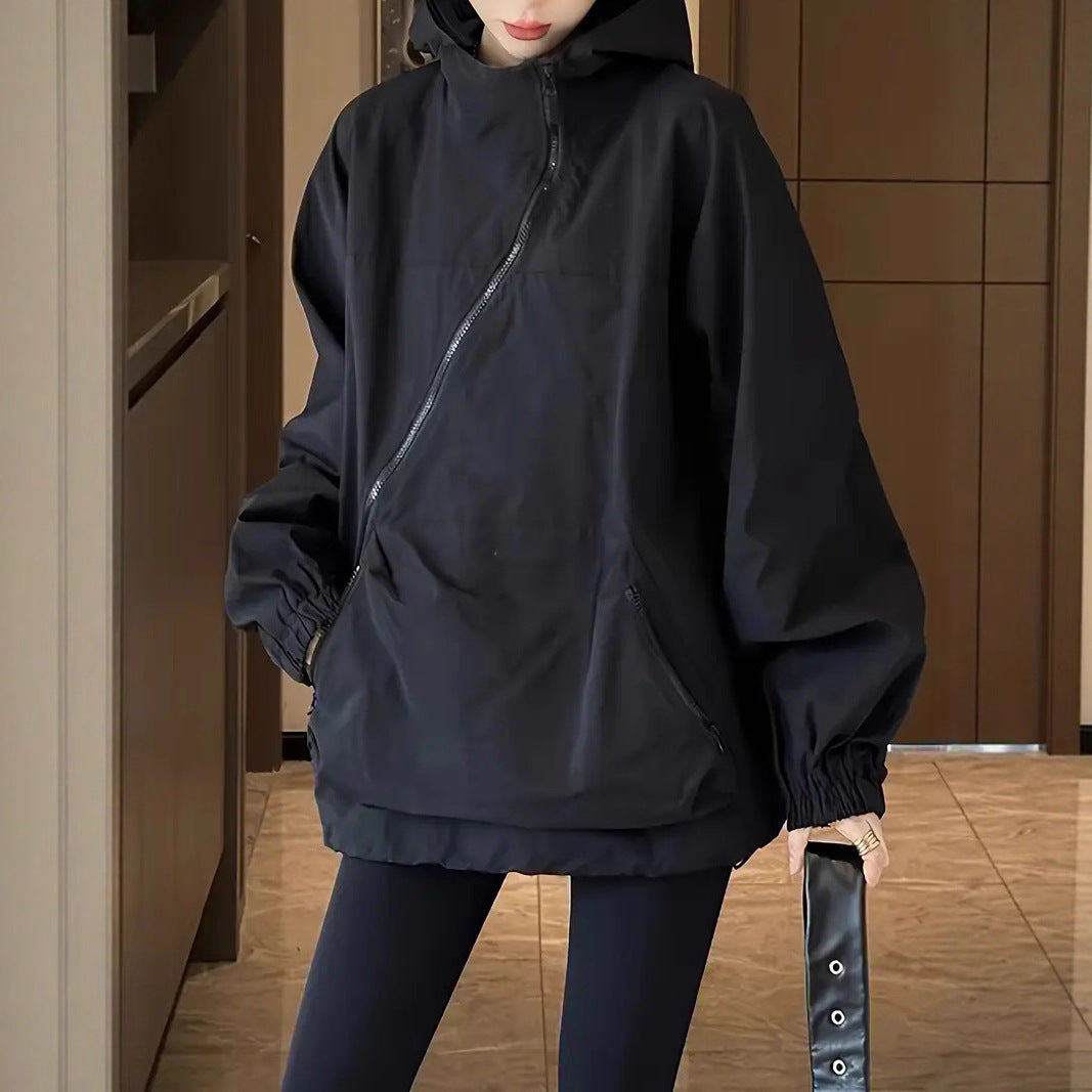 Damen Modische Windjacke mit hohem Kragen und großzügigen Taschen Heidi-Mode