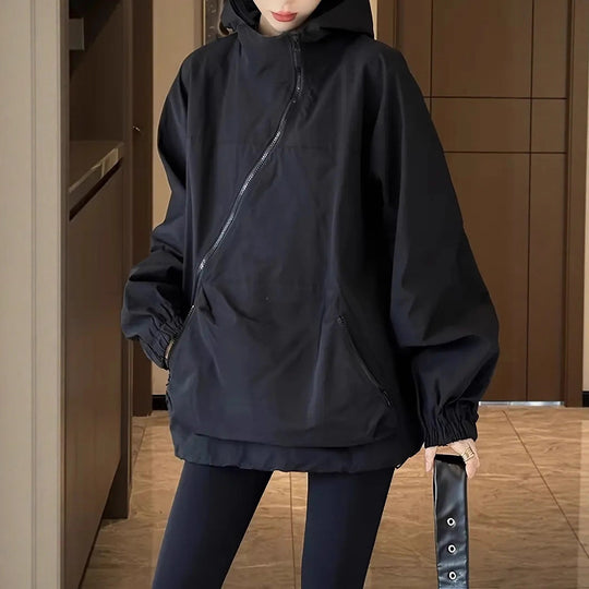 Damen Modische Windjacke mit hohem Kragen und großzügigen Taschen Heidi-Mode