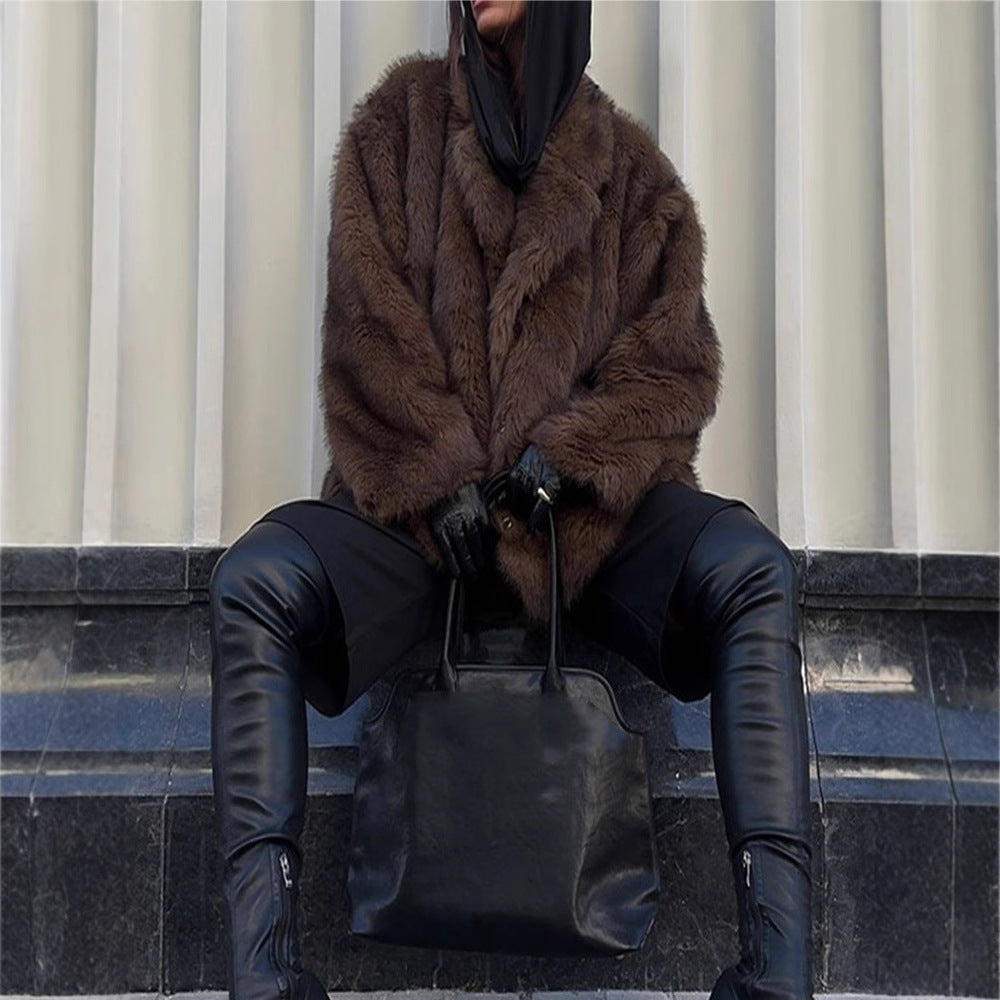 Damen Kunstfelljacke im oversized Design mit lässigem Schnitt Heidi-Mode