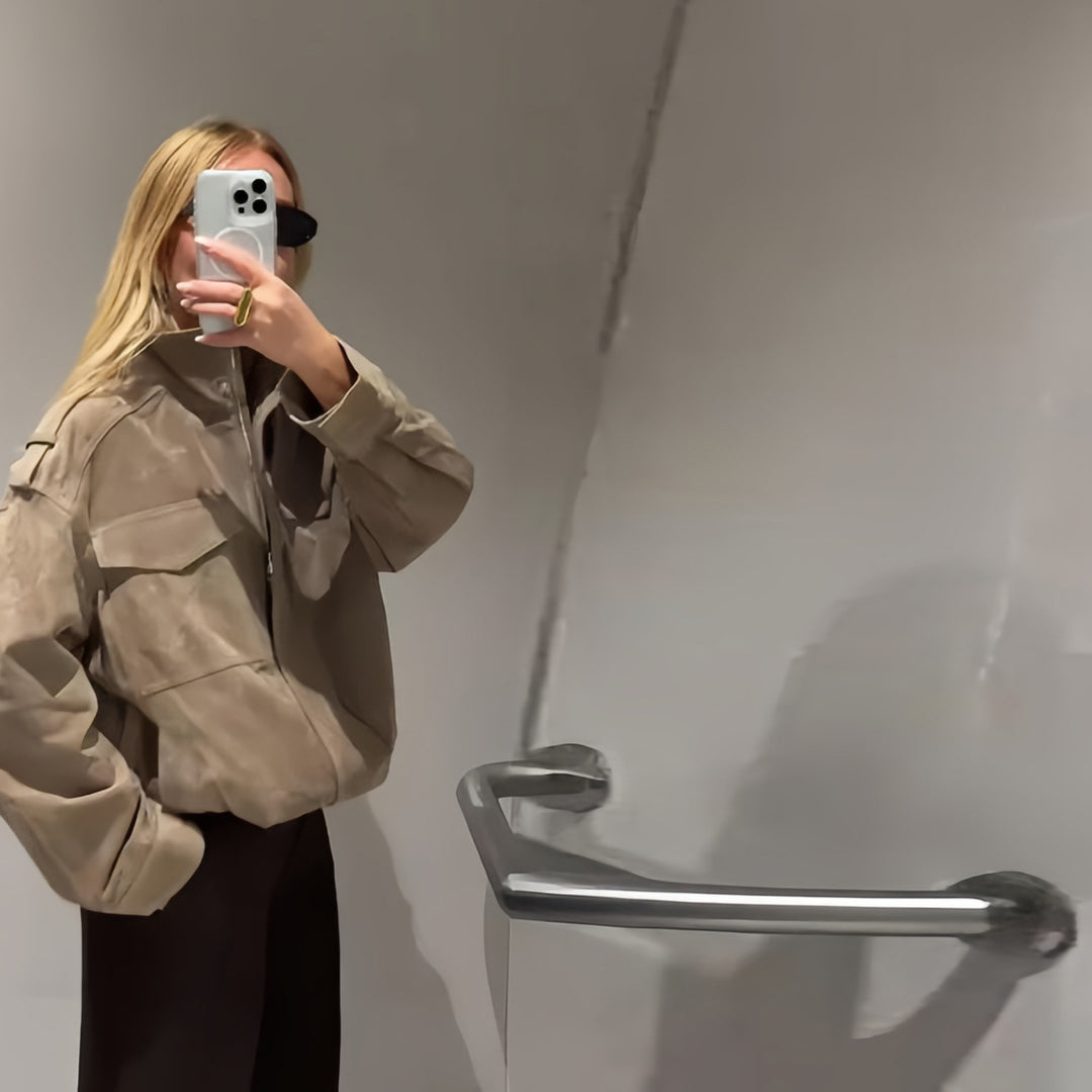 Damen Fetziges Wildlederjacke mit praktischen Taschen Heidi-Mode