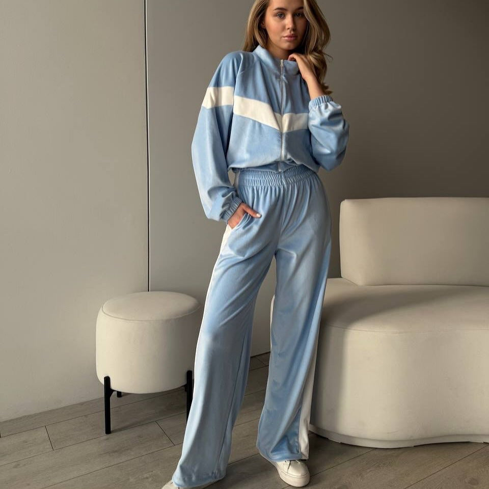 Damen sportlicher Loungewear-Jumpsuit mit hohem Kragen und elastischem Taillenzug Heidi-Mode