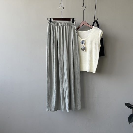 Damen lässige Palazzo-Hose mit elastischem Bund und weitem Bein Heidi-Mode