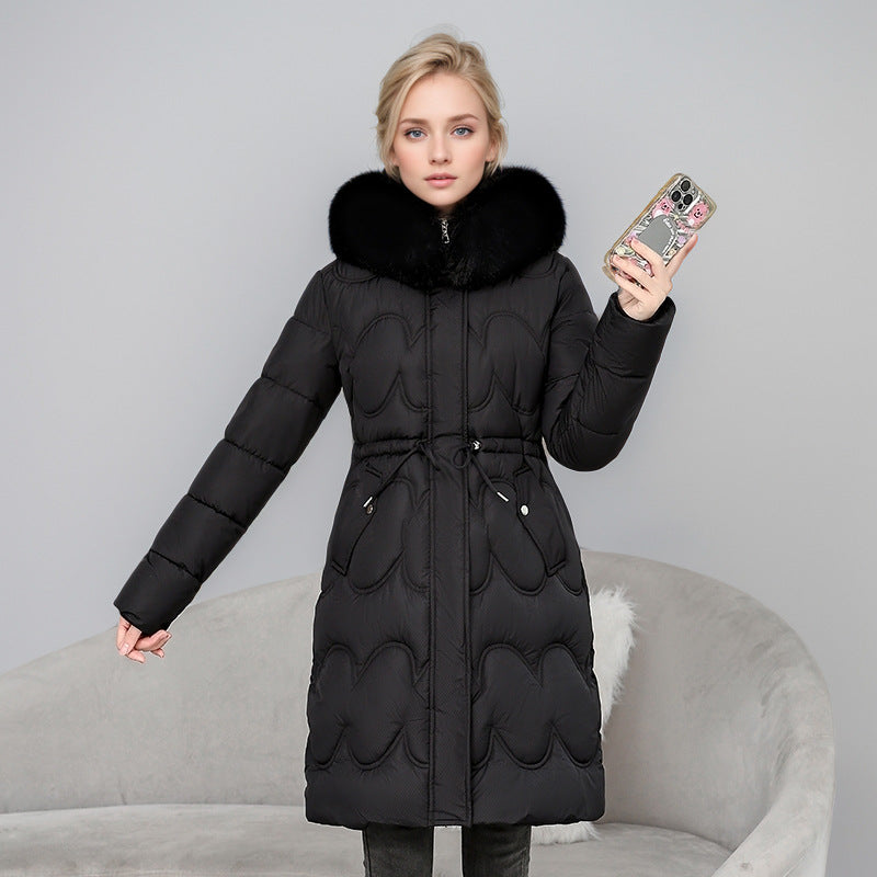 Damen modischer Puffer-Mantel mit abnehmbarem Kunstfellkragen und taillierbarem Gummizug Heidi-Mode