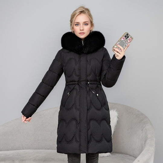 Damen modischer Puffer-Mantel mit abnehmbarem Kunstfellkragen und taillierbarem Gummizug Heidi-Mode