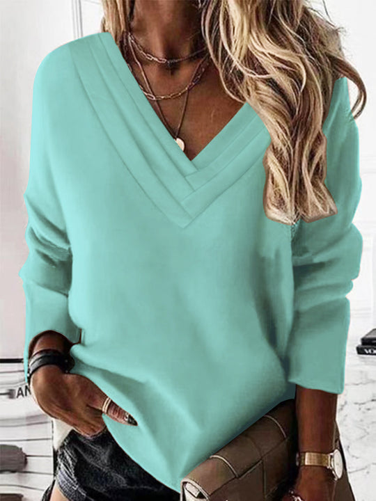 Damen V-Ausschnitt Sweatshirt mit eleganten Faltendetails Heidi-Mode