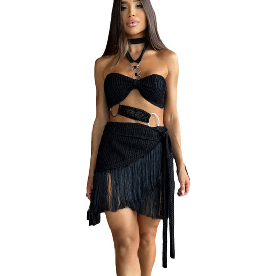 Damen Bikini-Set mit raffiniertem Fransenrock und verstellbaren Trägern Heidi-Mode